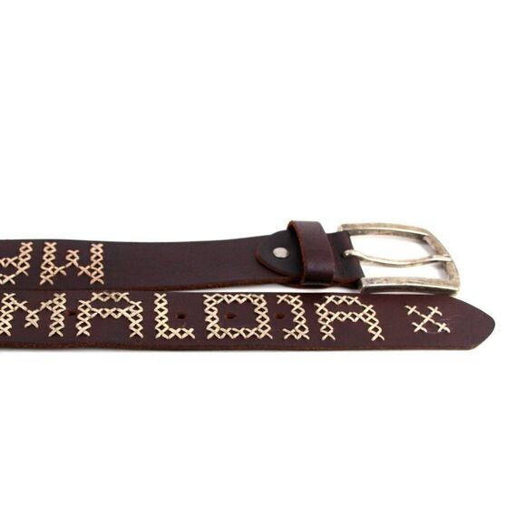 EMBROIDERED BROWN GENUINE LEATHER 1 3/8"Wd CASUAL DRESS MEN'S BELT Sz 38 (X33 - Picture 12 of 13